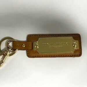 Tignanello Brown Leather Metal Key Fob Purse Clip & Ring Hang Tag